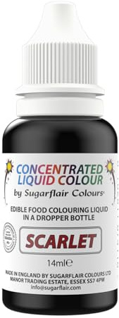 Sugarflair Scarlet Liquid Food Colouring Droplet For Colouring Royal Icing, Sugarpaste Buttercream, Sugarpaste Also For Painting & Can Be Used With An Airbrush - 14ml
