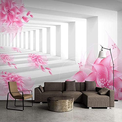 Mural Wallpaper Photo Home Custom 3D Photo Wallpaper Pink Flowers Expand Space Wall Painting Art Mural Wallpaper Living Room Tv Background Wall Papers Office Bedroom Dining Room 140 (W) x 70 (H) cm