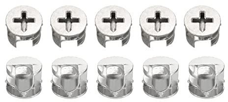 DTGN 15x12mm(DxH) Nocken Schloss Mutter - 10Pack - Gut für Holz Garderobe Tisch Bücherregal - Möbel Nocken Beschläge Anschlüsse - Silber Ton