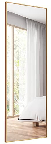COSTWAY Miroir Mural avec cadre aluminium 150x4x56cm, HD Miroir en verre antidéflagrant, Miroir en Pleine Longueur pour Installation Horizontale ou Verticale, pour salle de bain, chambre, salon (Doré)