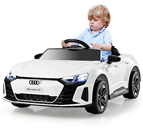 COSTWAY Audi RS Elektroauto für Kinder, 12V Elektro Kinderauto mit 2,4 G Fernbedienung & Musik & Scheinwerfer, 3-5 km/h, Elektrofahrzeuge für Kinder ab 3 Jahre (Weiß)