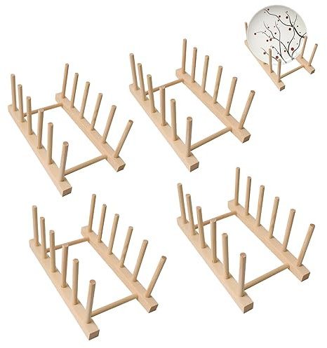 Geschirrständer aus Holz, Puzzle-Halter, Puzzle-Aufbewahrung, Organizer, Regal für 20 Gemälde, Küchenschrank-Organizer für Schüssel, Tasse, 13 x 24 cm, 4 Stück