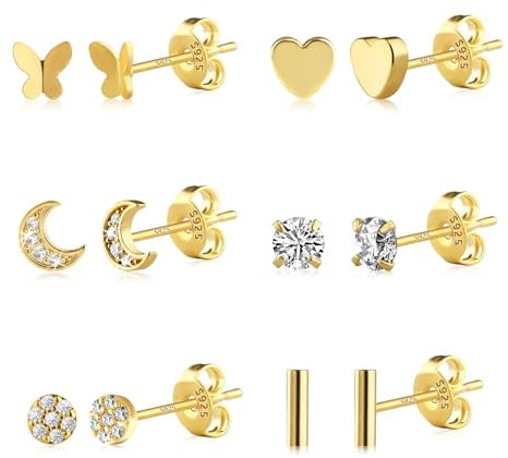 ALEXCRAFT Ohrringe Gold Ohrstecker Set für Damen mädchen Gold Earrings Geschenk für Frauen Freundin Mama Mädchen 6 Paar