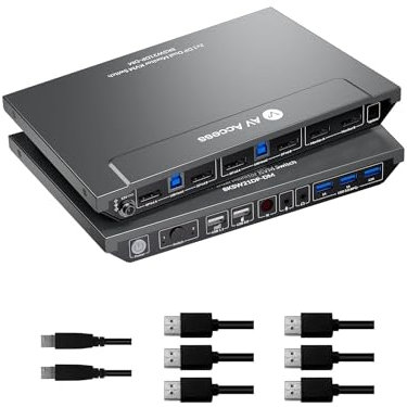 AV Access KVM Switch 2 Computer 2 Monitore DisplayPort 8K@60Hz 4K@165hz/144hz,DP KVM Switch Dual Monitors mit USB 3.0 Ports, Audio Out IR Remote, mit allen Kabel