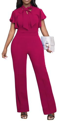 sexycherry Formeller Jumpsuit für Damen, elegant, lang, gerade Hose, Jumpsuits für Party, Club, mit Reißverschluss, Fliege/Rose, Medium