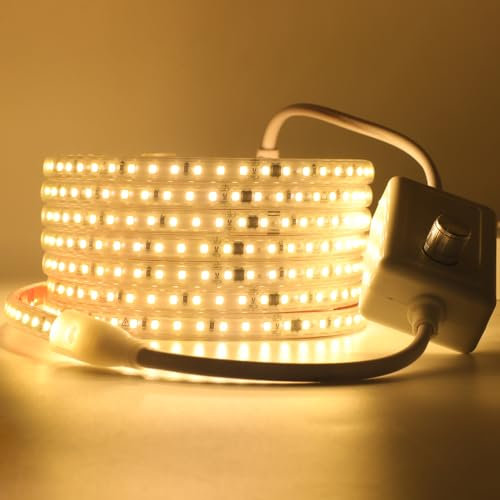 Wisada Dimmbar LED Streifen Selbstklebend, 10M 120LEDs/m 2835 SMD Flexible Superhell LED Band (Schnitt alle 10cm), Anschluss an AC220-240V Warmweiß LED Leuchtband für Party Weihnachten Deko