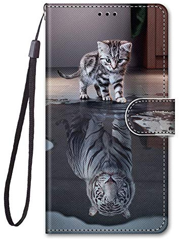 Kompatibel für Samsung Galaxy A51 4G Hülle Silikon Leder Case Flip Brieftasche Bumper Kartenfach Magnetisch Klappbar Muster Tier Motiv Tasche Cover Hüllen Handyhülle (Katze Tiger)