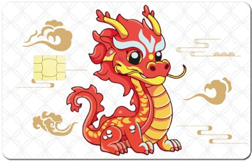 CREATCABIN Autocollant Chinois pour Carte Loong-pour Carte Crédit Débit-Couvrant Nouvel an Chinois-2024-Autocollant Personnalisé Carte Bancaire-Étanche-sans Bulle pour Carte Transport EBT 186x137mm