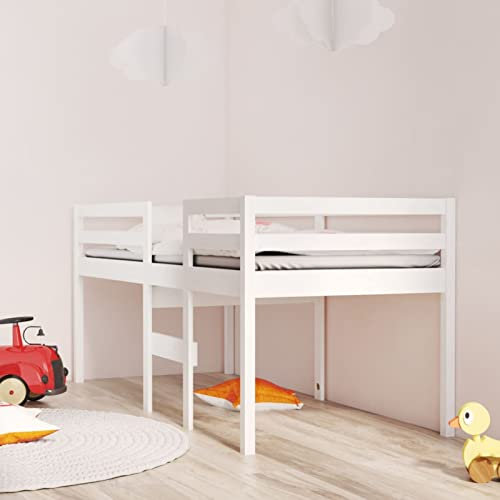 Rantry Hochbett, weiß, 90 x 200 cm, aus massivem Kiefernholz, Bettrahmen, Bettrahmen, Rahmen, modernes Bett, Struktur Wohnzimmer, Schlafzimmer, Dekoration für Möbel und Schlafzimmer