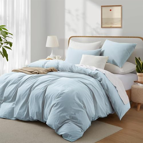 Boqingzhu Baumwolle Bettwäsche 220x240cm Blau Hellblau Einfarbig Uni Doppelbett Weich Renforce Baumwollbettwäsche Bettbezug 220x240cm und 2 Kissenbezüge 80x80cm mit Reißverschluss