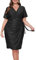 VERWIN Plus Size V Neck Dress Belted Short Sleeve Ruffle Dress Glitter Ruched Bodycon Dress Sparkly Party Evening Cocktail Midi Dress XXXL Black