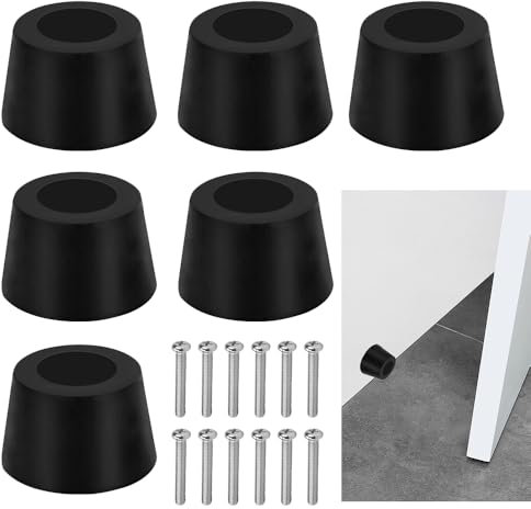 STCRERAG 6 PCS Topes para Puerta, Topes de Goma para Puertas Redondos con 6 Tornillos, Tope Puerta Suelo Atornillable con Tacos, Protector de Pared Redondo para Protección de Muebles y Pared (Negro)