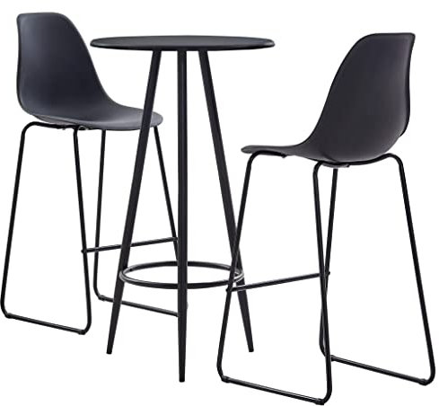 LAPOOH 3-TLG. Bar-Set, Bartisch Mit Barhocker Set, Hochtisch Mit Stühlen Set, Esstisch Mit Stühlen, Küchentheke Mit Hocker, Kunststoff Schwarz