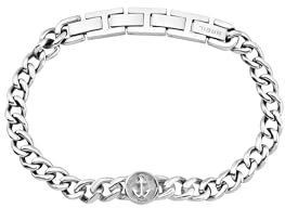 Breil, Collezione Dock, Bracciale Uomo in Acciaio con Elemento Centrale Tondo con Simbolo a Rilievo, Chiusura a Gioielleria, Lunghezza Regolabile