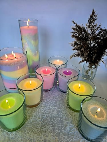 The Other Candles Mischen set - 6 x 100g farbiges Wachs + 12 docht Kerzensand mit Docht-Set Kerzen Sand Perlen Kerzen Perlmutt-Kerze Pulver-Wachs-Set Wachsperlen Wachsgranulat für Kerzen