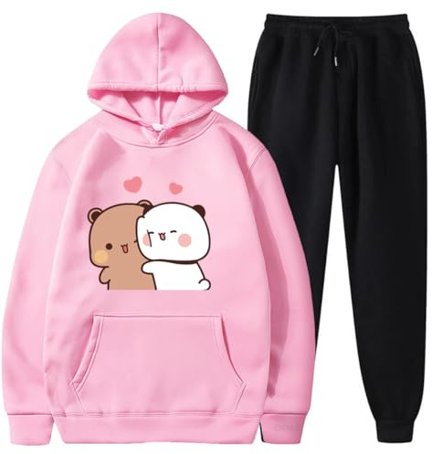 Nesthome Kapuzenpullover Hoodie+ Jogging Zweiteiliges Set Kawaii Panda Bear Hug Bubu and Dudu Valentines Days Funny Gift Hoodie