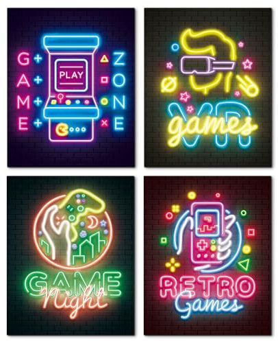 4 Pcs Poster de Gamer,Image de Jeu,Décoration de Salle de Jeux,Cadeau pour les Joueurs,Décoration Murale Pour Adolescents Garçons Filles Chambre À Coucher Salle De Jeux 20 x 25 cm (Encadrée)