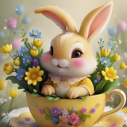 Bowetile 5D Diamond Painting Bilder Hase, Süßer Hase Diamond Painting Set für Erwachsene und Kinder, Komplettes DIY Diamond Art Malen Stickset für Kreuzstichbilder, Wohnkultur 30x30 cm