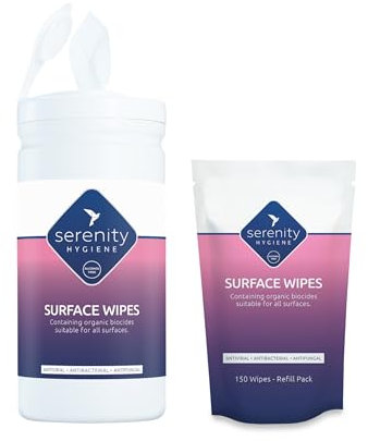 Antibacterial Surface Cleaning Wipes - Alcohol Free Sanitising Surface Wipes for all Hard Surfaces - Made in UK - Refillable Tub of 150 Large Strong Wet Wipes - Tub + Refill