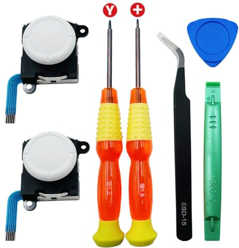 BlueMW 7PCS Switch Joycon 3D Analog Joystick Daumen-Sticks für NS Switch/Switch OLED/Switch Lite, 3D Links Rechts Analog Joysticks Ersatz und Reparatursatz für NS Switch Joy-Con (Weiß)
