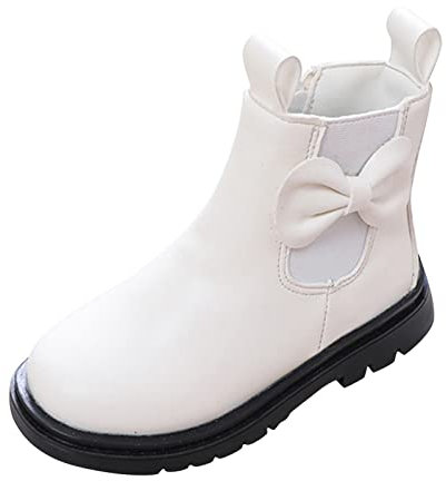 Stivali in pelle per ragazze, stivali corti in pelle, antiscivolo, traspiranti, stivali alti da ragazza, taglia 12, bianco, 34 EU