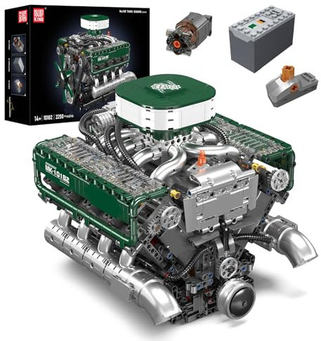 Mould King 10182 Technik V8 Motor, 2250 Teile High-Tech Doppel-Turbo-Motor Enthält und Batteriekasten Klemmbausteine Bauset, Geschenke für Kinder ab 8 Jahren/Erwachsene Sammler Enthusiasten
