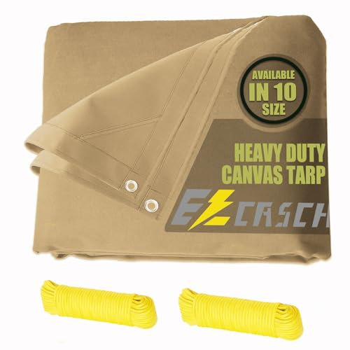 Ezcasch Canvas Tarp 6'x8'/1.83x2.44m Heavy Duty Tarpaulins, 0.56mm Canvas Tarpaulin with Aluminum Grommets, 400g/m² Cover Sheet Dustproof Truck Car Boat Cover Roof -Khaki