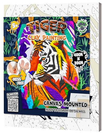 Klecksfreies Tiger-Knete-Malset, lufttrocknendes Knetmodellierset, sensorisches 3D-Leinwand-Bastelset für Kinder, vorgeschnitten 40 x 30 cm