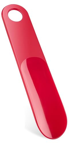 Teepacioka Kunststoff Schuhlöffel, 1er-Pack Shoe Horn, 18,7 cm Lang Mini Schuhanzieher, Kurzer Schuhhelfer mit Wandhalterung - Rot