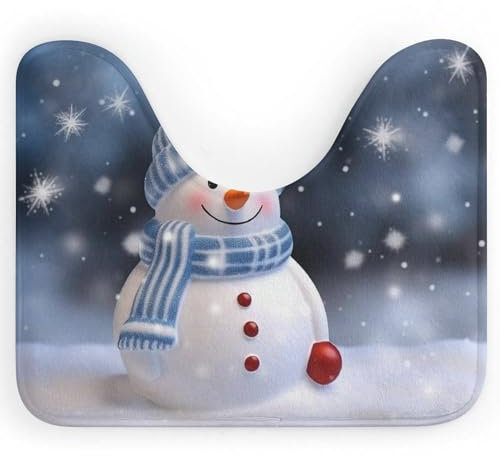 WC-Vorleger mit weihnachtlichem Schneemann, weich, U-förmig, rutschfest, Toiletten-Teppich, bequem, Korallensamt, Badezimmerteppich, Wasseraufnahme, WC-Vorleger