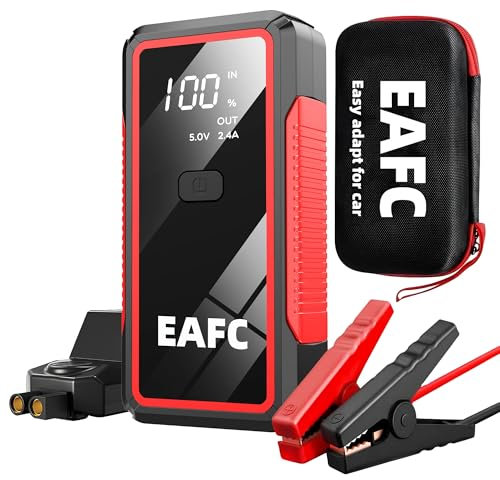 EAFC Batterie de Démarrage 12V 2000A 10000mAh - Démarreur Portable pour Voiture/Camion (6.0L Essence/4.0L Diesel) avec LED 3 Modes, Pinces Intelligentes AC, Boîtier de Rangement Étanche