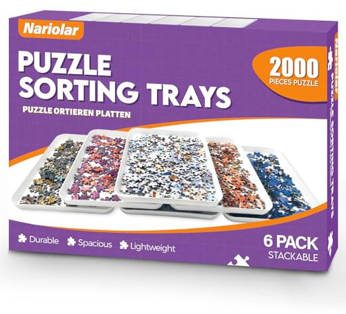 Nariolar 21,0 x 29,2 cm Stapelbare Puzzle Sortierschalen, 6 Weiße Puzzle Sortierer für bis zu 1000/1500/2000 Teile