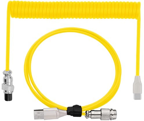 ltteea Câble de clavier mécanique spiralé de 1,8 m, de type C vers USB A à ressort TPU avec connecteur aviateur amovible en métal extensible, câble USB-C enroulé personnalisé pour PC, ordinateur