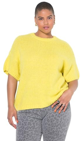 Studio Untold Damen große Größen Übergrößen Plus Size Pullover, Oversize Shape, Fancy-Strick, Halbarm grüngelb 54+ 840722615-54+