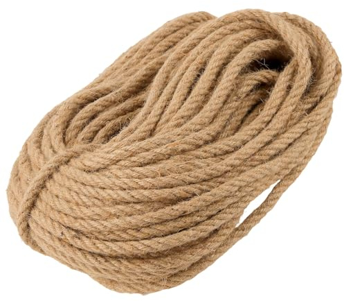 FUNSUEI Corda di iuta naturale spessa 10 mm, 50 m, spago di canapa intrecciata per giardinaggio, impacchettamento, tiragraffi e artigianato fai da te