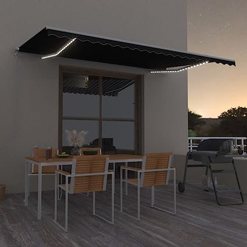 IKAYAA Tenda da sole 500x300 Tenda da Sole Retrattile Manuale con LED con Manovella Tenda a braccio per esterno Terrazza Balcone -Antracite-500 x 300 cm
