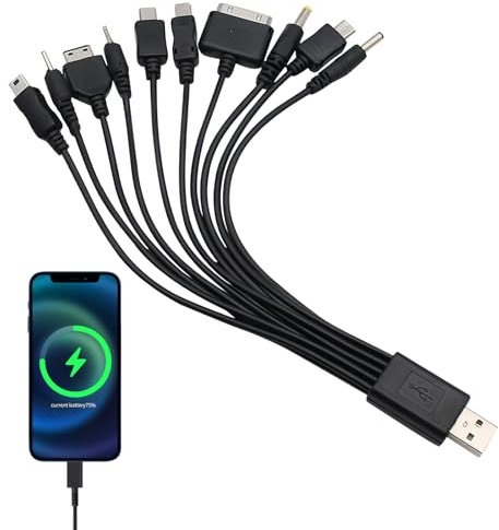 Black 10 in 1 Universal USB Cable, Multiple Charger Cable, Charging Cables for Multiple Devices, Universal Phone Charger Compatible with for iPhone,Samsung Galaxy,Huawei,Android,Psp Charging Cables