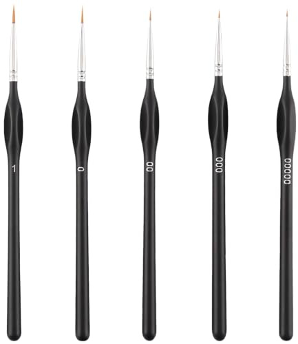 Set med 5 fina detaljer penselset, sifferpenslar, liten konstnärspensel för olja, akvarell, akryl, miniatyrer