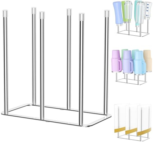 Scolabottiglie, Scola Biberon, Porta Borracce Da Cucina, Scola Biberon In Acciaio Inox, Porta Borracce Riutilizzabile Per Scolare, Per Sacchetti Di Plastica, Bottiglie E Bicchieri (Argento, Grande)
