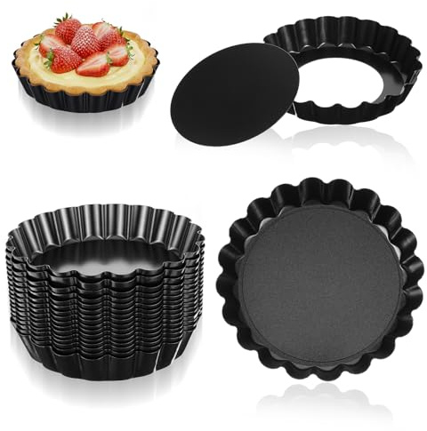 16 Pack 4 Inch Mini Tart Pans with Removable Bottom Mini Quiche Pans | Nonstick, Round, Heavy Duty, Fluted Side for Pies, Mousse Cakes, Dessert Baking