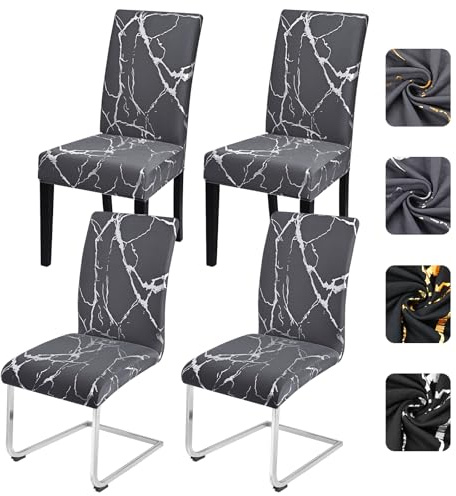Alishomtll Stuhlhussen 4er Set, Grau Silber Stretch Esszimmerstühle Bezug | Universale Elastische Stuhlhussen Stuhlbezug für Schwingstühle, Abnehmbare Waschbare Stühle Schutz für Esszimmer Küche Hotel