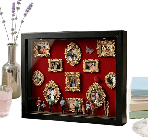 DIY Mini Museum - LED-beleuchtete Silhouetten-Box Mit Rotierender Figur & 11 Miniatur-Rahmen | Kreatives 3D-Fotodisplay Für Persönliche Erinnerungen | Geschenk Für Paare, Hochzeit & Geburtstag