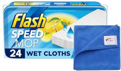 Flash Speed Mop Wet Floor Cleaning Wipes 24 Cloths Antibacterial Lemon Scented Cloth Refills Multi-Surface Floor Wipes Trap & Lock Daily Dirt, Grease & Grime - Comes with Microfiber Cloth