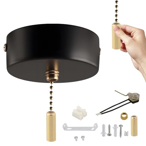Bathroom Light Pull Cord, Bathroom Light Pull Cord Kit, Black Ceiling Mounted Switch with 150cm Chain Kit Shower PullCord Switch for Utility Room Wet Room Bedrooms Living Rooms