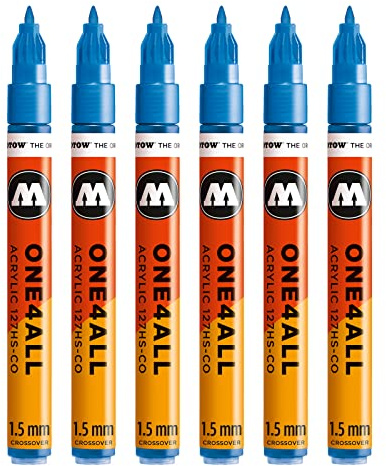 Molotow One4All 127HS-CO Acryl Marker 6 Stück, Farbe 224 metallic blau | 1,5 mm Strichstärke, hochdeckend und permanent, schnell trocknend, UV-beständig, nachfüllbar, für fast alle Untergründe