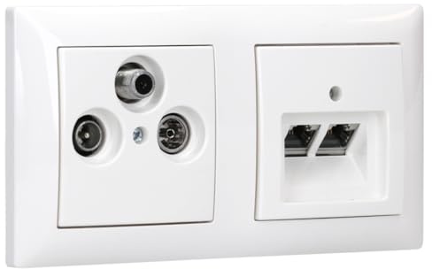 BUSCH JÄGER Komplettset Balance SI Alpinweiß - UAE Anschlussdose CAT 6A 0218/12-101 + Antennensteckdosen-Einsatz 3-Loch Radio/TV/SAT (**) WISI + Rahmen und Abdeckungen