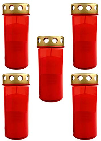 HAC24 5er SetXL Grablicht Rot Grabkerze mit Deckel Großer Grabbrenner Grablaterne Grableuchte Grablampe Dauerbrenner