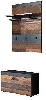 Newfurn Garderobe Komplettgarderobe Industrial Garderobenschrank Flurgarderobe Flurmöbel Schrank II 80x192x 37 cm (BxHxT) II [Damian.six] in Old Wood/Graphit Grau Matera Flur Diele