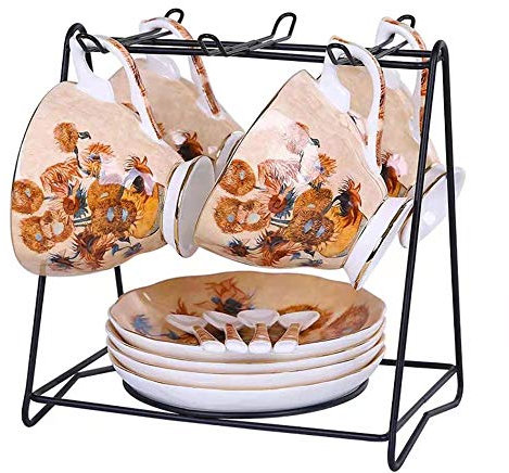 Juego de tazas de café para el hogar, pequeño y lujoso y elegante, utensilios de cerámica Van Gogh, juego de té de la tarde (K)