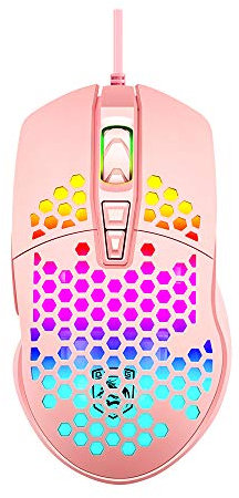 G11 RGB USB-Gaming-Mäuse mit Hintergrundbeleuchtung und programmierbarer Treiber mit 7 Tasten, 3325 IC-Chip 6400DPI, ergonomische ultraleichte Wabenschale für PC-Spieler Laptop-Computer (Rosa)